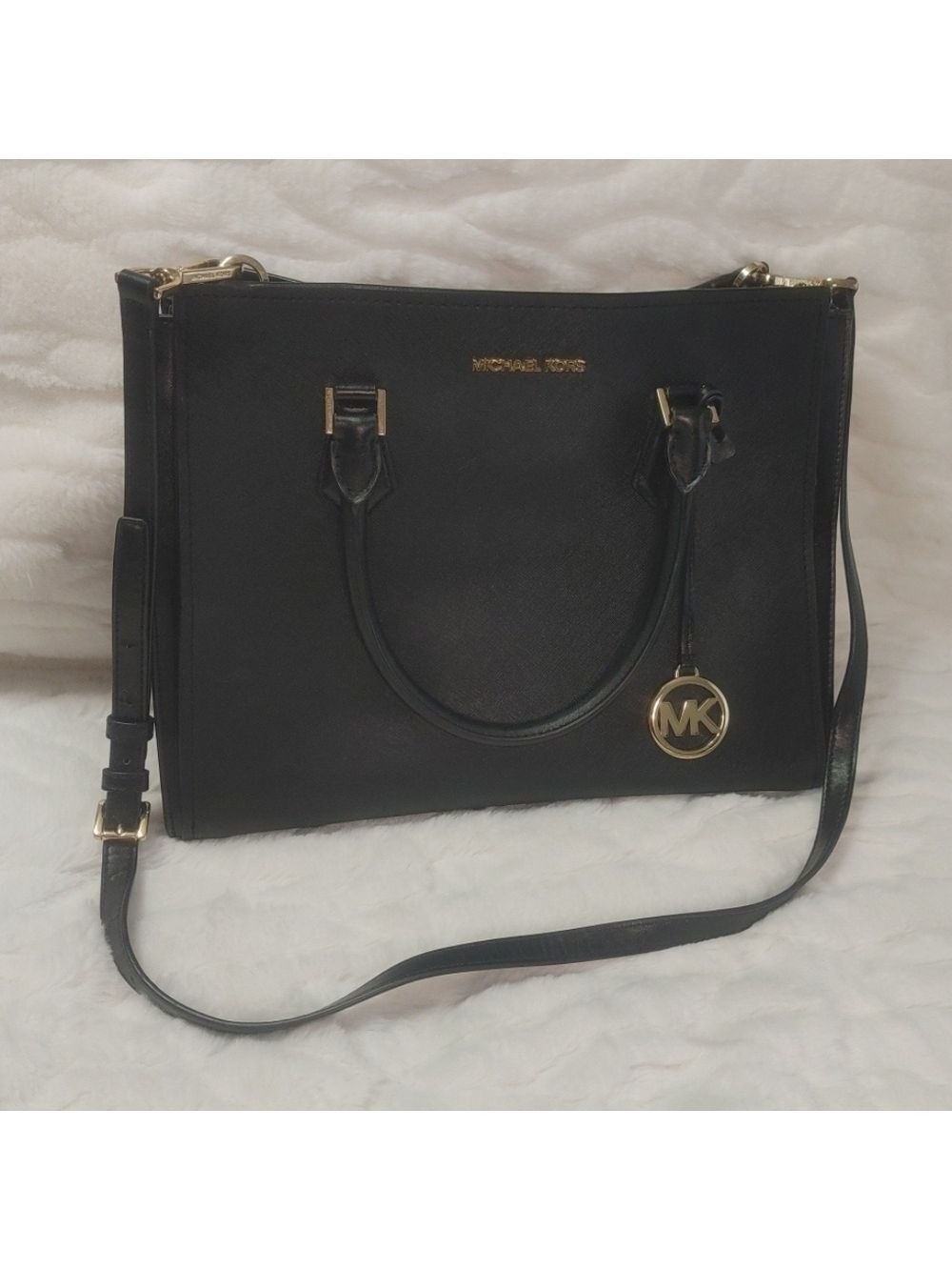 Michael Kors Hope Large Saffiano Leather Satchel Messenger Bag Black 2003